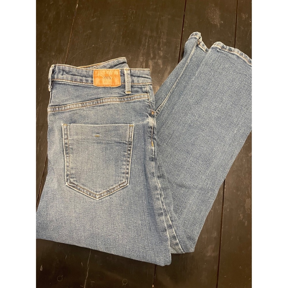ZARA Women Blue Denim Jeans Straight Leg Button Fly Casual Comfort Size 6